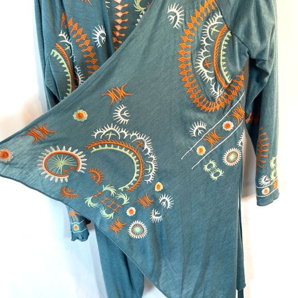 Boho Embroidered Open Front Duster Cardigan – Tribal Festival Vibes - Picture 5 of 8